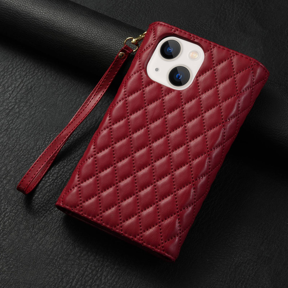 ELECTROPRIME For iPhone 15 Zipper Multi-Card Wallet Rhombic Leather Phone Case(Red)