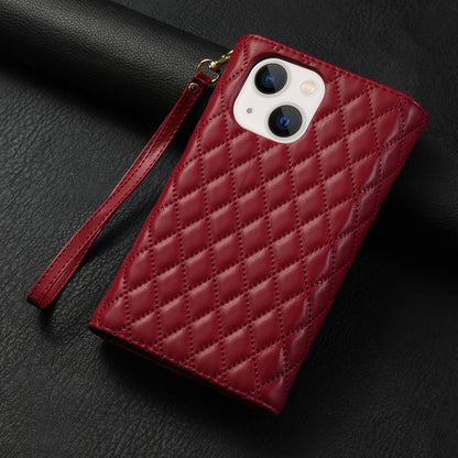 ELECTROPRIME For iPhone 15 Zipper Multi-Card Wallet Rhombic Leather Phone Case(Red)