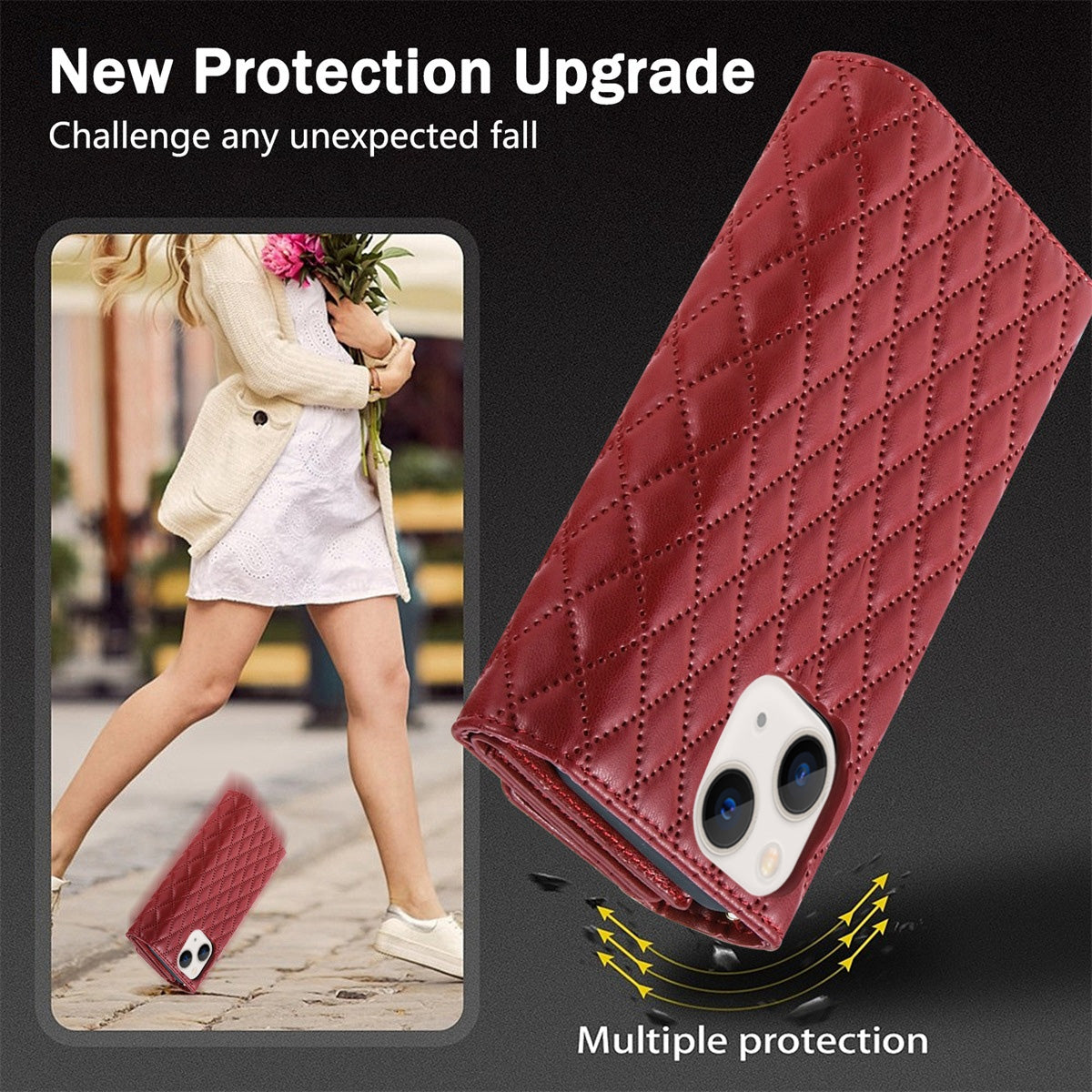 ELECTROPRIME For iPhone 15 Zipper Multi-Card Wallet Rhombic Leather Phone Case(Red)