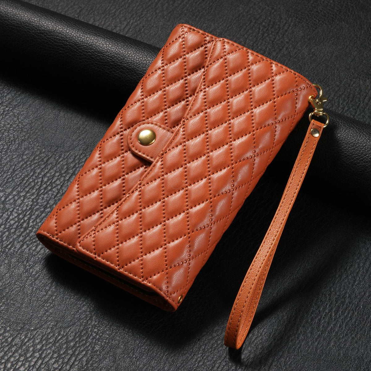 ELECTROPRIME For iPhone 15 Zipper Multi-Card Wallet Rhombic Leather Phone Case(Brown)