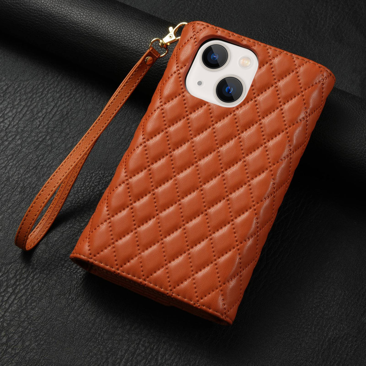 ELECTROPRIME For iPhone 15 Zipper Multi-Card Wallet Rhombic Leather Phone Case(Brown)