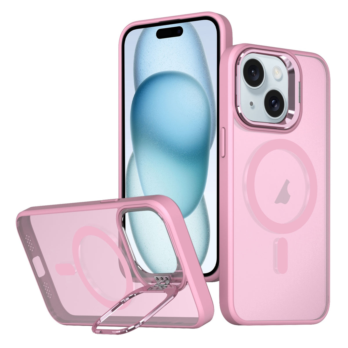 ELECTROPRIME For iPhone 15 Plus Metal Invisible Camera Holder MagSafe Magnetic Phone Case(Pink)
