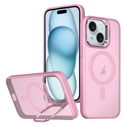 ELECTROPRIME For iPhone 15 Plus Metal Invisible Camera Holder MagSafe Magnetic Phone Case(Pink)
