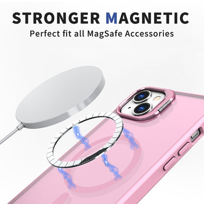 ELECTROPRIME For iPhone 15 Plus Metal Invisible Camera Holder MagSafe Magnetic Phone Case(Pink)