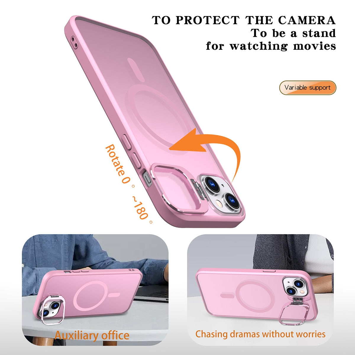 ELECTROPRIME For iPhone 15 Plus Metal Invisible Camera Holder MagSafe Magnetic Phone Case(Pink)