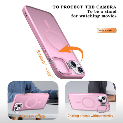 ELECTROPRIME For iPhone 15 Plus Metal Invisible Camera Holder MagSafe Magnetic Phone Case(Pink)