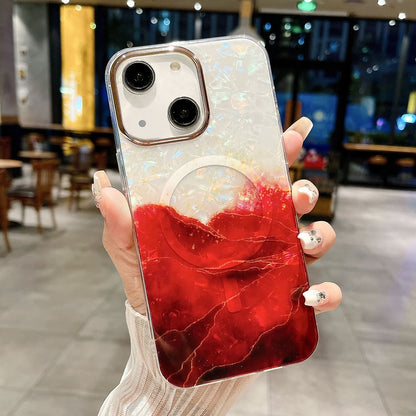 ELECTROPRIME For iPhone 15 IMD Marble Acrylic Hybrid TPU Plating MagSafe Phone Case(Red)