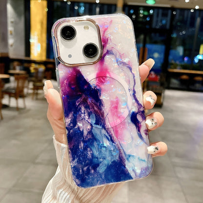 ELECTROPRIME For iPhone 15 IMD Marble Acrylic Hybrid TPU Plating MagSafe Phone Case(Purple)