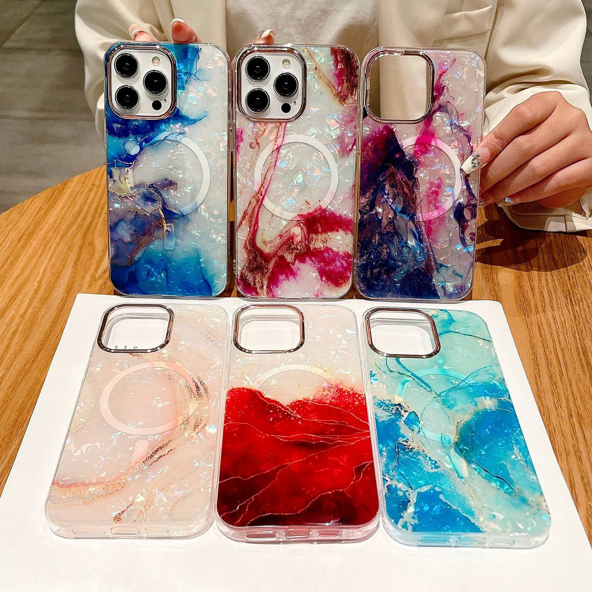 ELECTROPRIME For iPhone 15 IMD Marble Acrylic Hybrid TPU Plating MagSafe Phone Case(Red)