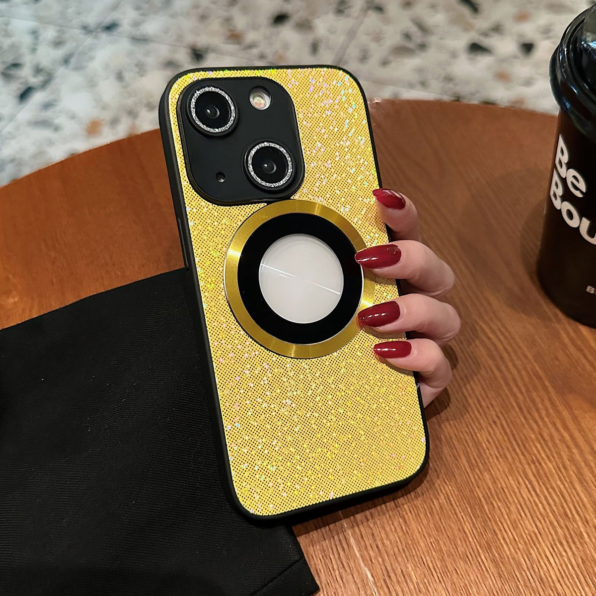 ELECTROPRIME For iPhone 15 Glitter Sticky PC Hybrid TPU Magnetic Phone Case(Yellow)