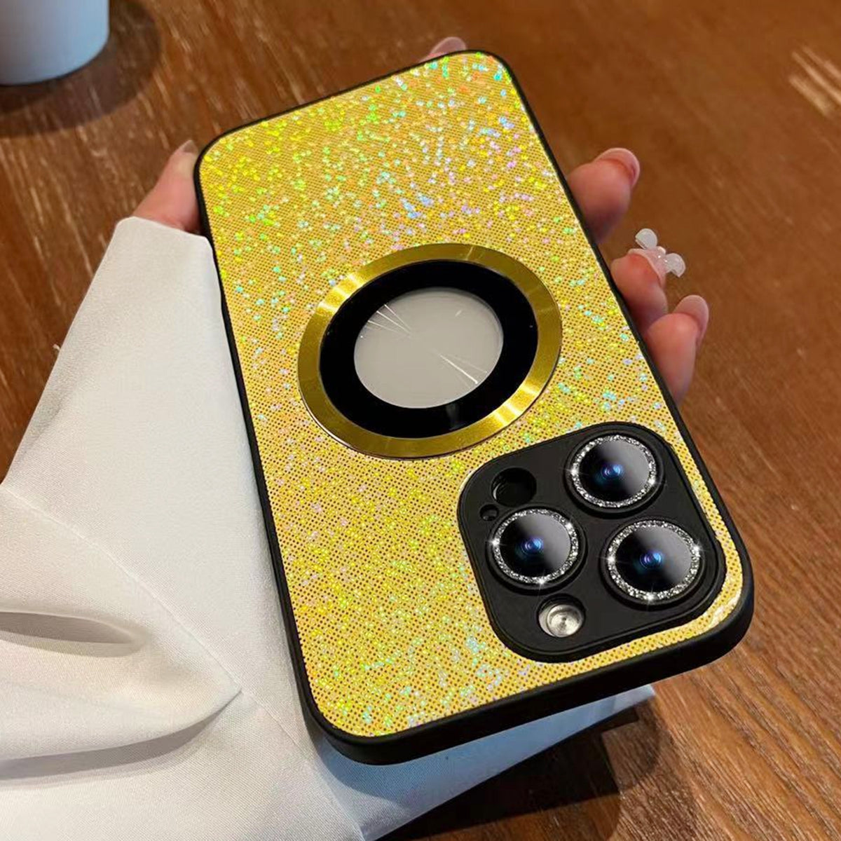 ELECTROPRIME For iPhone 15 Glitter Sticky PC Hybrid TPU Magnetic Phone Case(Yellow)