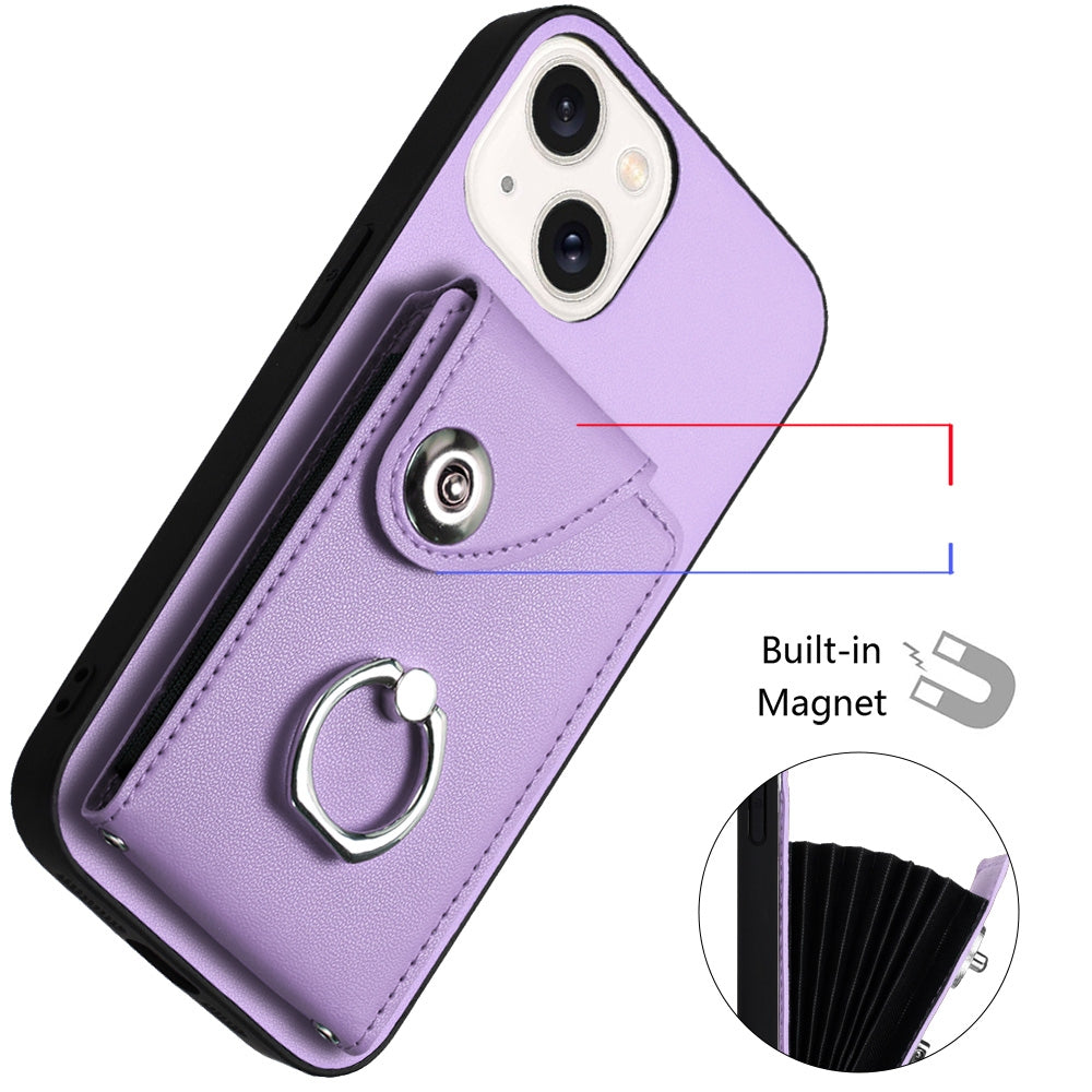 ELECTROPRIME For iPhone 15 Plus Organ Card Bag Ring Holder Phone Case with Long Lanyard(Purple)