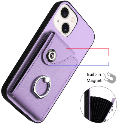 ELECTROPRIME For iPhone 15 Plus Organ Card Bag Ring Holder Phone Case with Long Lanyard(Purple)