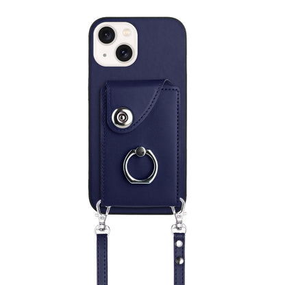ELECTROPRIME For iPhone 15 Organ Card Bag Ring Holder Phone Case with Long Lanyard(Blue)