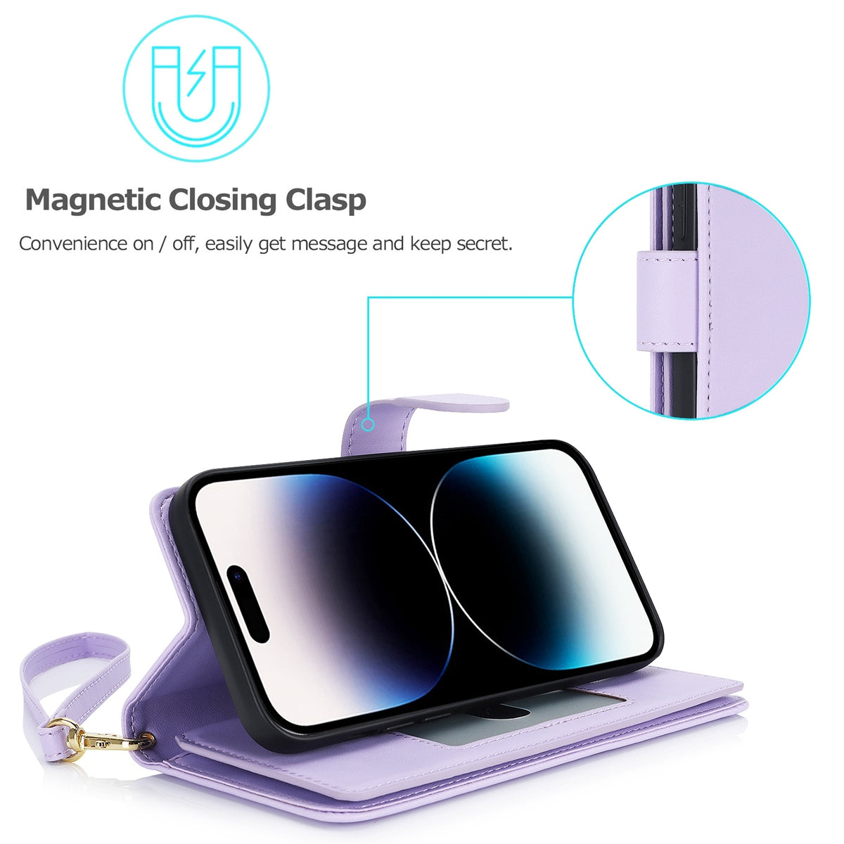 ELECTROPRIME For iPhone 15 Plus Multi-Card Wallet RFID Leather Phone Case(Light Purple)