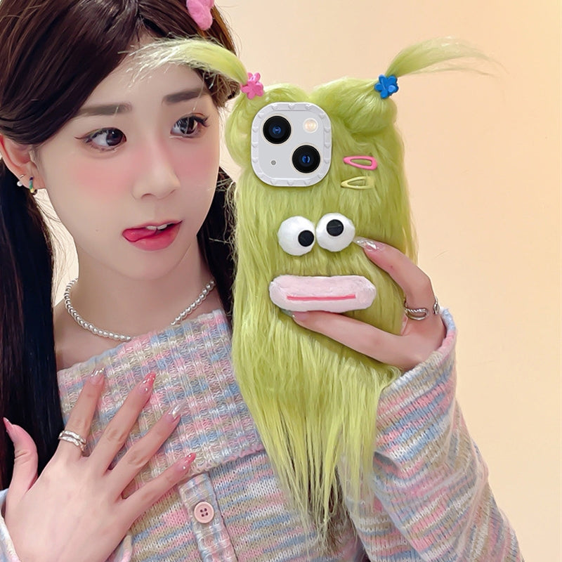 ELECTROPRIME For iPhone 15 Plush Funny Monster TPU Phone Case(Green)