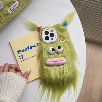 ELECTROPRIME For iPhone 15 Plush Funny Monster TPU Phone Case(Green)