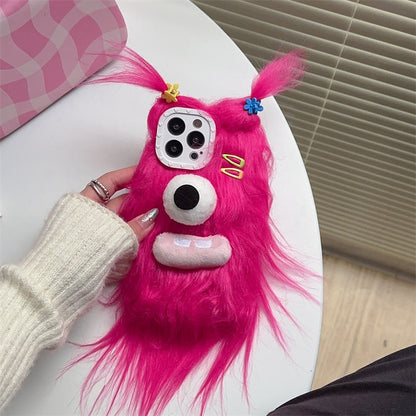 ELECTROPRIME For iPhone 15 Plush Funny Monster TPU Phone Case(Rose Red)