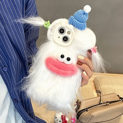 ELECTROPRIME For iPhone 15 Plush Funny Monster TPU Phone Case(White)