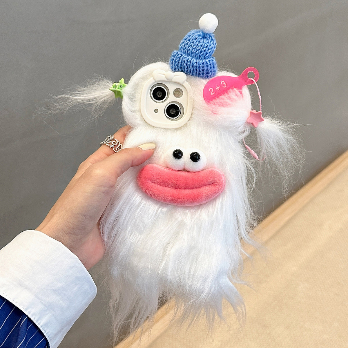 ELECTROPRIME For iPhone 15 Plush Funny Monster TPU Phone Case(White)