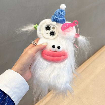 ELECTROPRIME For iPhone 15 Plush Funny Monster TPU Phone Case(White)