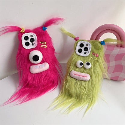 ELECTROPRIME For iPhone 15 Plush Funny Monster TPU Phone Case(Green)