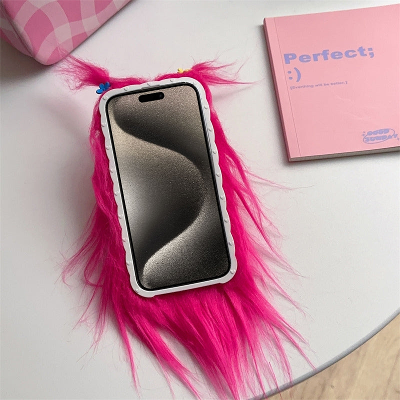 ELECTROPRIME For iPhone 15 Plush Funny Monster TPU Phone Case(Green)