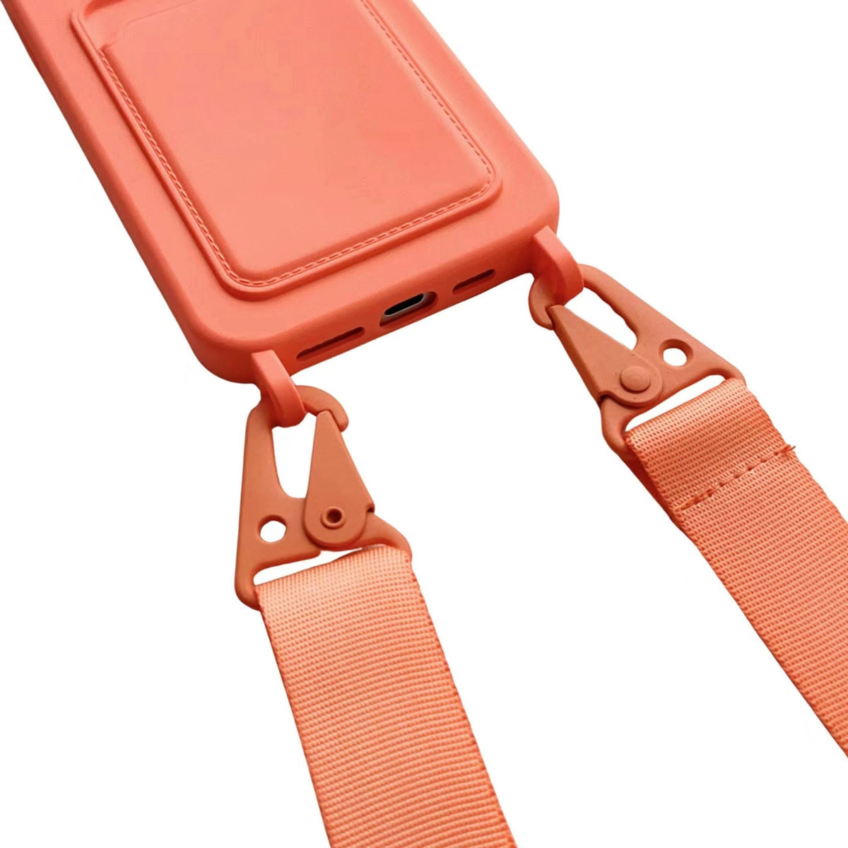 ELECTROPRIME For iPhone 15 Plus Card Slot Liquid Silicone Phone Case with Lanyard(Orange)