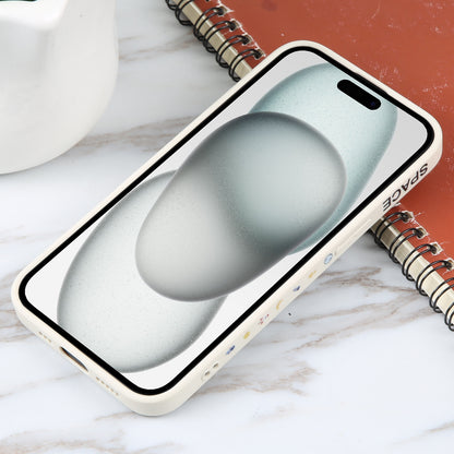 ELECTROPRIME For iPhone 15 Plus Astronaut Pattern Silicone Straight Edge Phone Case(Planet Landing-White)