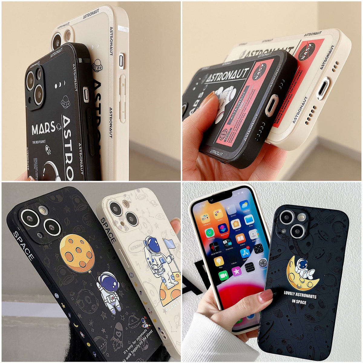 ELECTROPRIME For iPhone 15 Plus Astronaut Pattern Silicone Straight Edge Phone Case(Planet Landing-White)