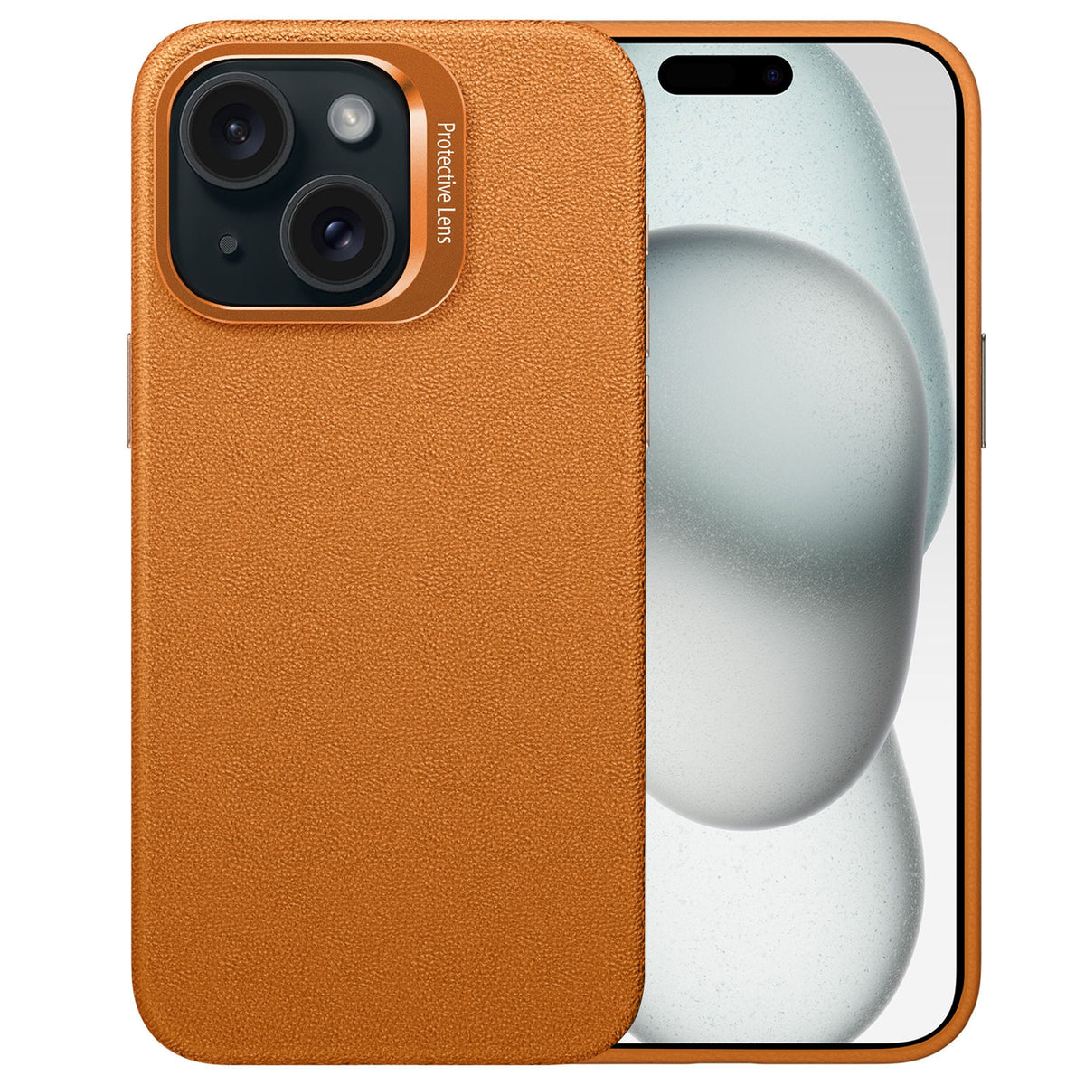 ELECTROPRIME For iPhone 15 PC Hybrid TPU Holder Plain Leather Phone Case(Orange)
