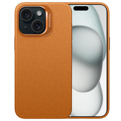 ELECTROPRIME For iPhone 15 PC Hybrid TPU Holder Plain Leather Phone Case(Orange)