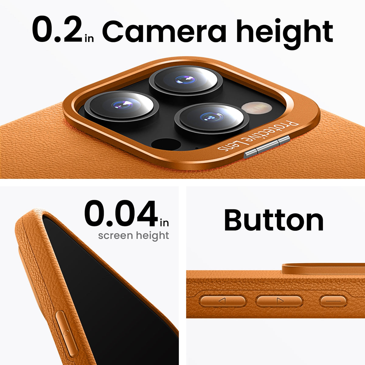 ELECTROPRIME For iPhone 15 PC Hybrid TPU Holder Plain Leather Phone Case(Orange)