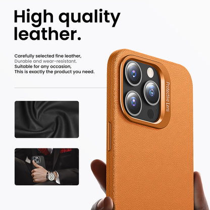ELECTROPRIME For iPhone 15 PC Hybrid TPU Holder Plain Leather Phone Case(Orange)