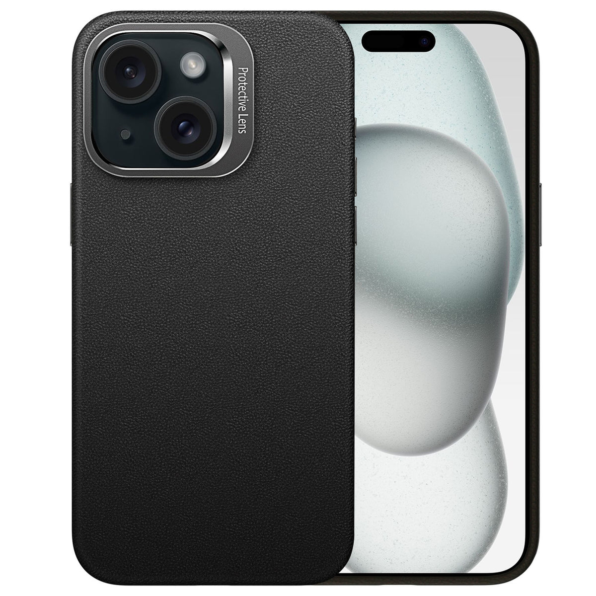 ELECTROPRIME For iPhone 15 PC Hybrid TPU Holder Plain Leather Phone Case(Black)