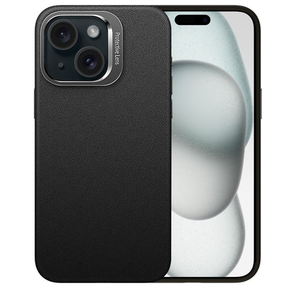 ELECTROPRIME For iPhone 15 PC Hybrid TPU Holder Plain Leather Phone Case(Black)