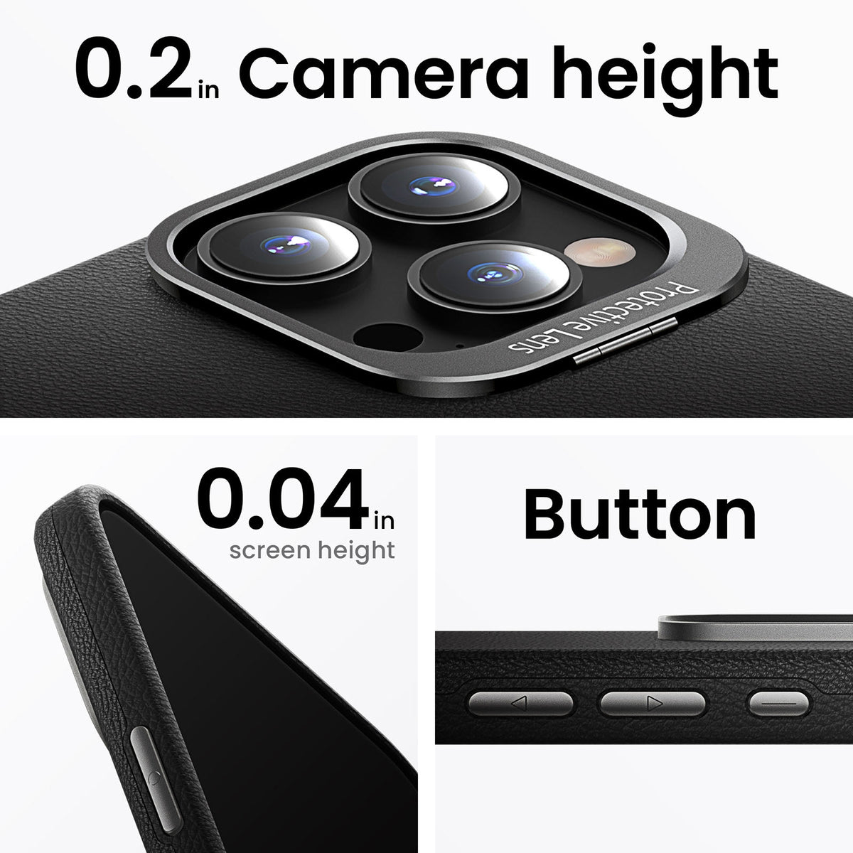 ELECTROPRIME For iPhone 15 PC Hybrid TPU Holder Plain Leather Phone Case(Black)