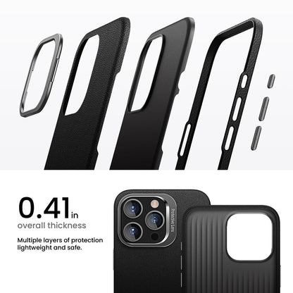 ELECTROPRIME For iPhone 15 PC Hybrid TPU Holder Plain Leather Phone Case(Black)