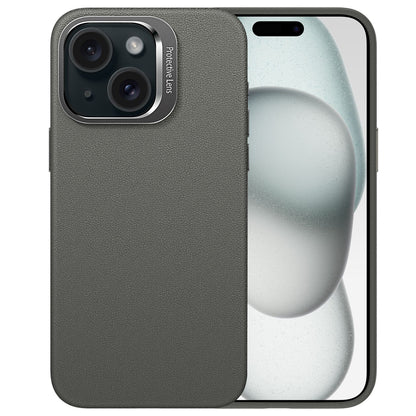 ELECTROPRIME For iPhone 15 PC Hybrid TPU Holder Plain Leather Phone Case(Grey)