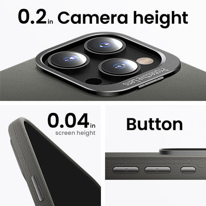 ELECTROPRIME For iPhone 15 PC Hybrid TPU Holder Plain Leather Phone Case(Grey)