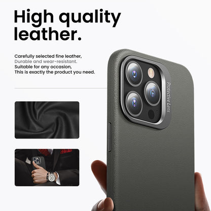 ELECTROPRIME For iPhone 15 PC Hybrid TPU Holder Plain Leather Phone Case(Grey)