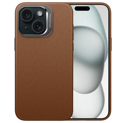 ELECTROPRIME For iPhone 15 PC Hybrid TPU Holder Plain Leather Phone Case(Brown)