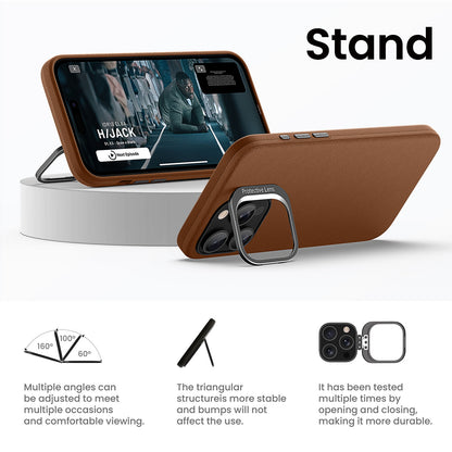 ELECTROPRIME For iPhone 15 PC Hybrid TPU Holder Plain Leather Phone Case(Brown)