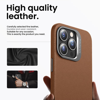 ELECTROPRIME For iPhone 15 PC Hybrid TPU Holder Plain Leather Phone Case(Brown)