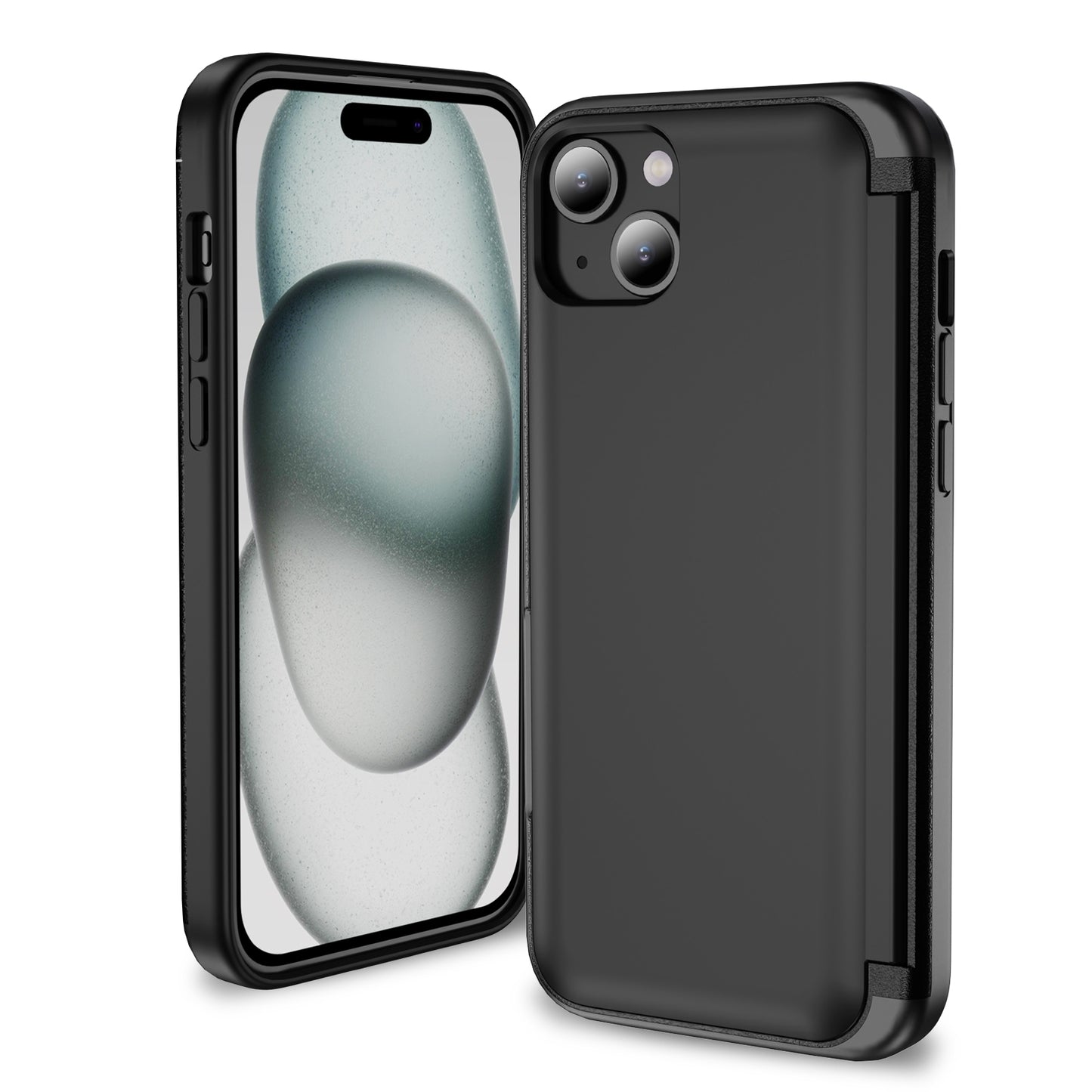 ELECTROPRIME For iPhone 15 3 in 1 Flip Holder Phone Case(Black)