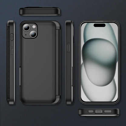 ELECTROPRIME For iPhone 15 3 in 1 Flip Holder Phone Case(Black)