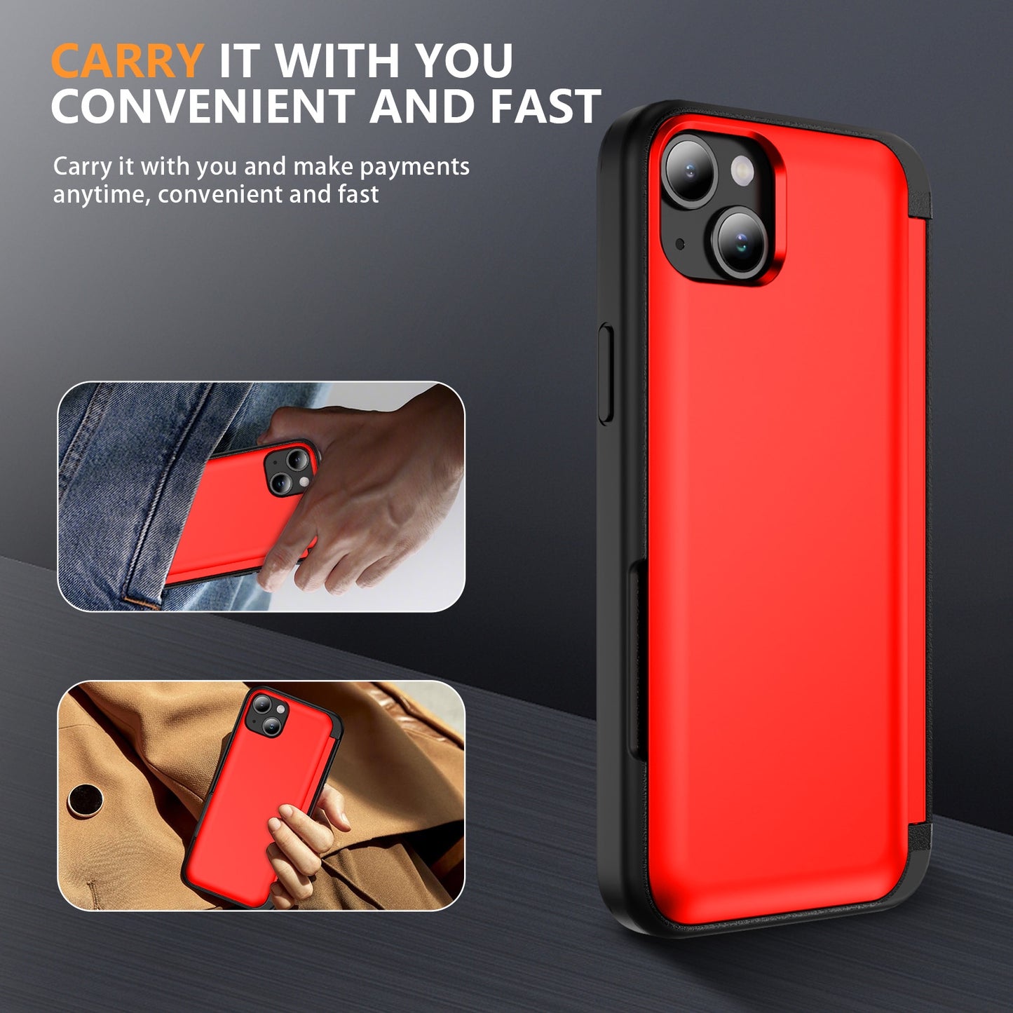 ELECTROPRIME For iPhone 15 3 in 1 Flip Holder Phone Case(Red)