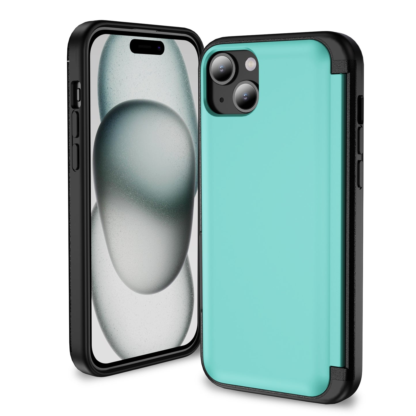 ELECTROPRIME For iPhone 15 3 in 1 Flip Holder Phone Case(Cyan)