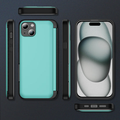 ELECTROPRIME For iPhone 15 3 in 1 Flip Holder Phone Case(Cyan)