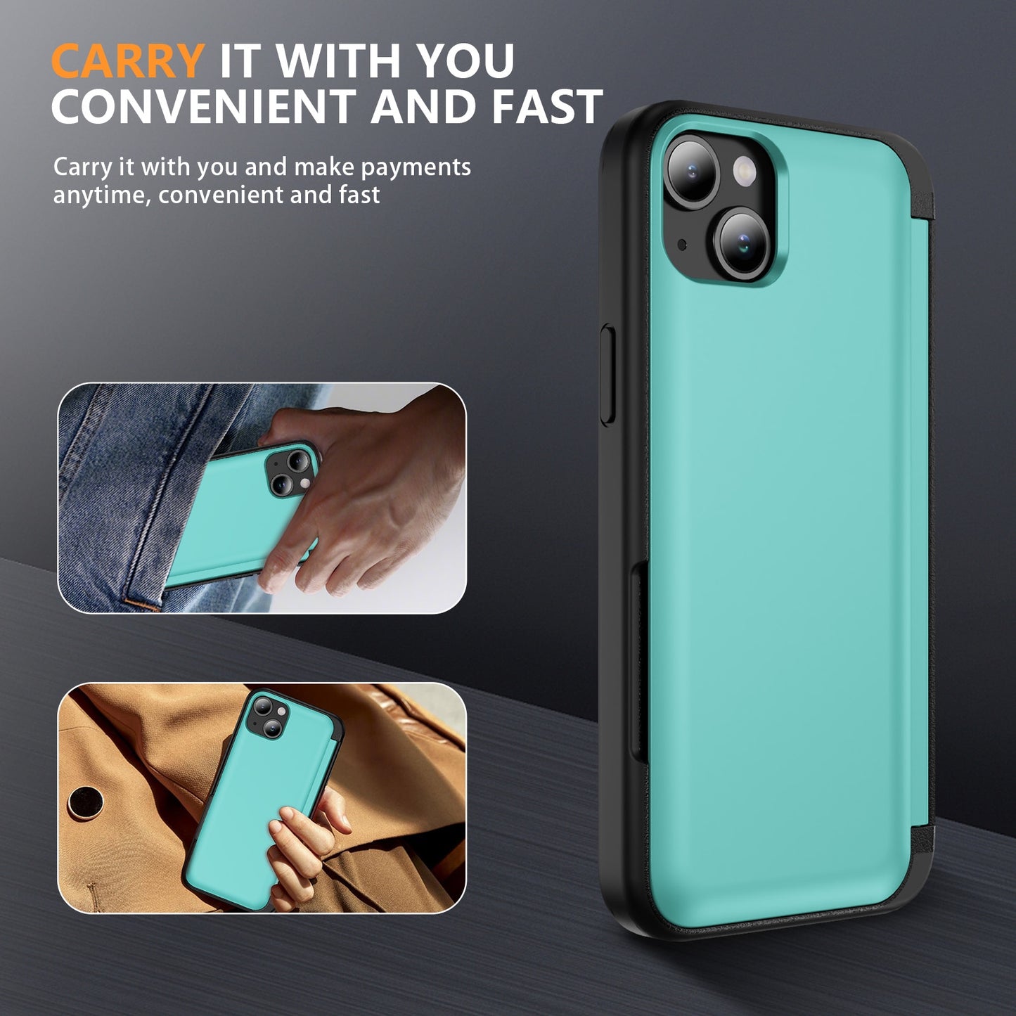 ELECTROPRIME For iPhone 15 3 in 1 Flip Holder Phone Case(Cyan)